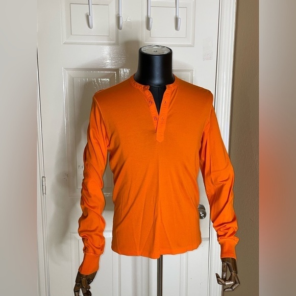 Polo Ralph Lauren Mens Medium Orange Henley Long Sleeve Shirt​​​​​​​ - Picture 1 of 8